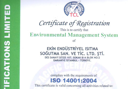 Ekin Endüstriyel Iso 14001 Çevre Yönetim Sistemi Belgesini sertifikaları arasına ekledi
